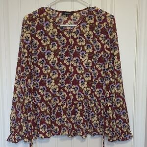 Sheer Peplum Madewell Blouse With Pansy Print, Size M